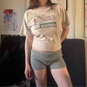 Light blue crochet mini shorts
